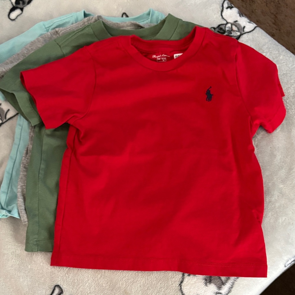 Ralph Lauren Red Crewneck Polo Tee with Navy Pony - Kids